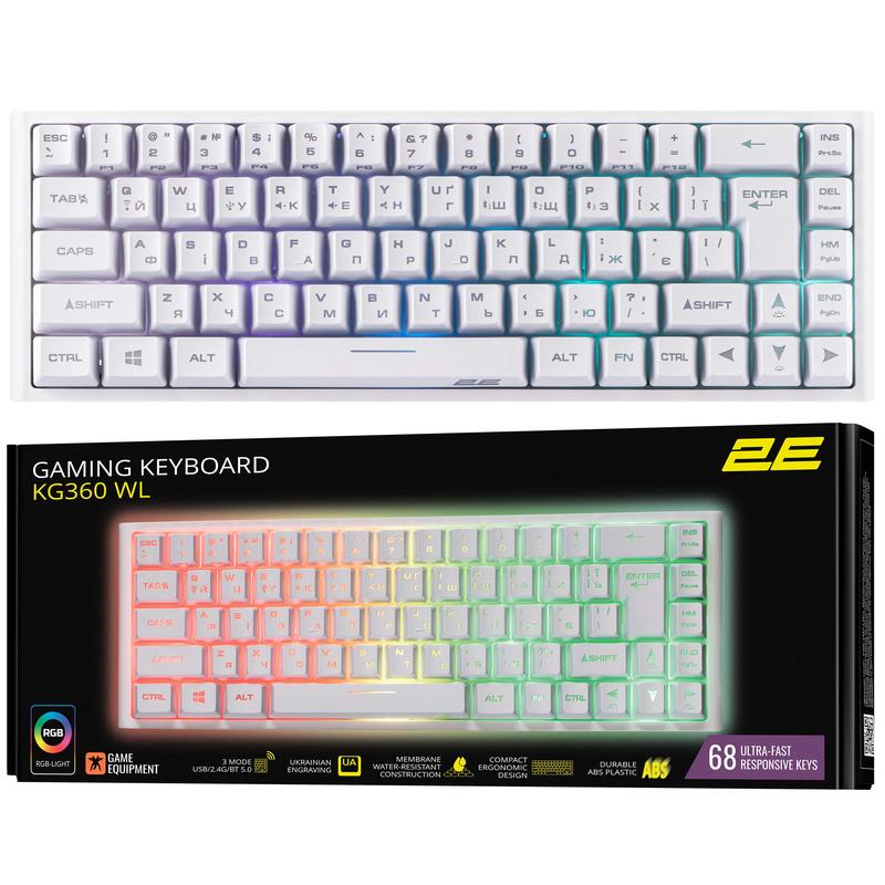 2E Gaming Keyboard KG360 RGB 68key WL White Ukr