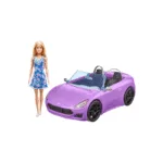 Barbie - ქერათმიანი ბარბი იასამნისფერი მანქანით