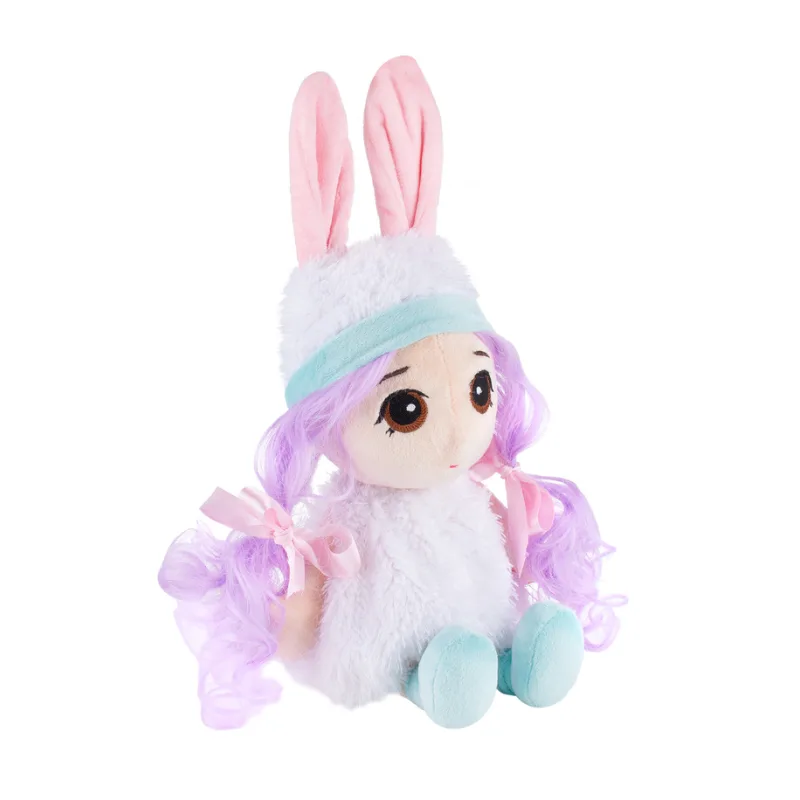 რბილი თოჯინა იასამნისფერი თმით