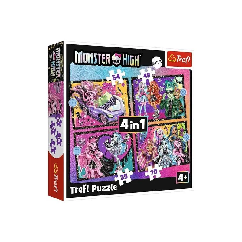 TREFL Puzzles - 4in1 მოდური მონსტრი გოგოების დღესასწაული