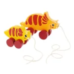 ხის სათამაშო დინოზავრი ბორბლებზე