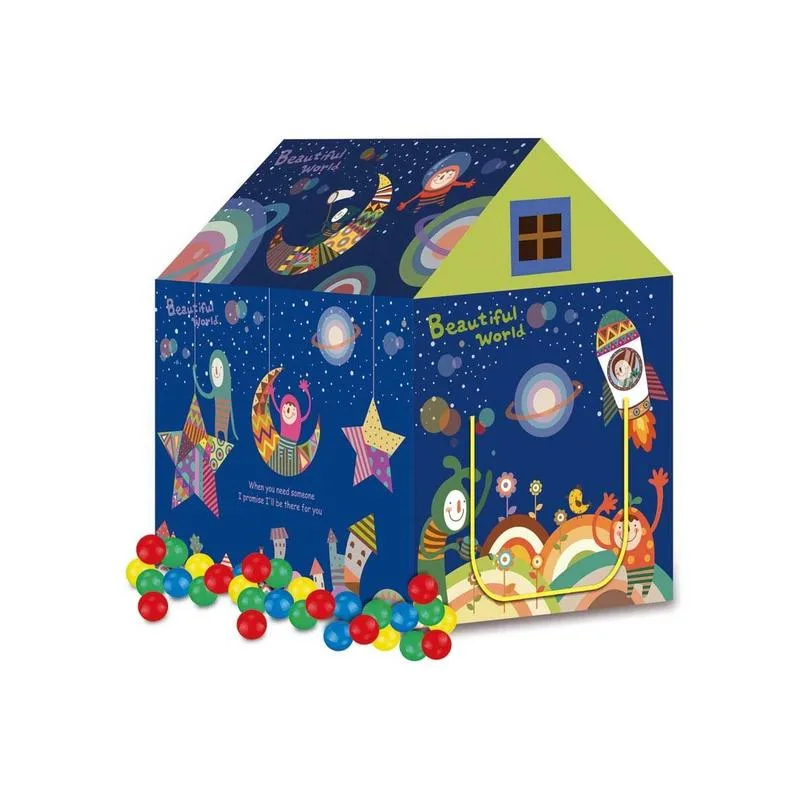 სათამაშო სახლის ფორმის ლურჯი კარავი 50 ბურთით