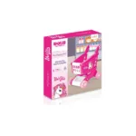 ვარდისფერი ურიკა მარტორქას ილუსტრაციით