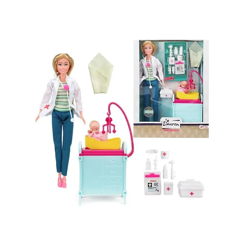 თინეიჯერი თოჯინა ექიმის აქსესუარებით და ჩვილი